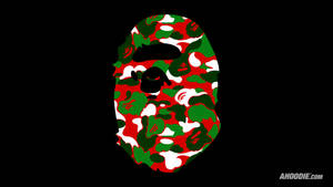 Bape Logo In Red And Green Camo Wallpaper