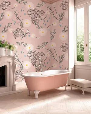 Bathtub Pink Flowery Wallpaper Wallpaper