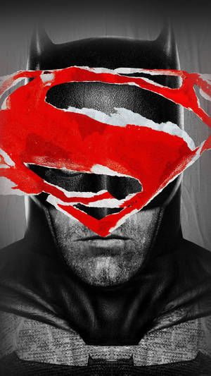 Batman With Red Superman Logo Smartphone Background Wallpaper