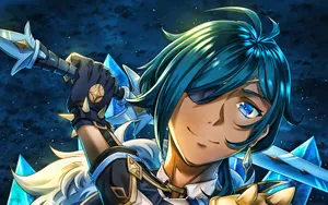Battle-ready Kaeya: A Formidable Knight Of Genshin Impact Wallpaper