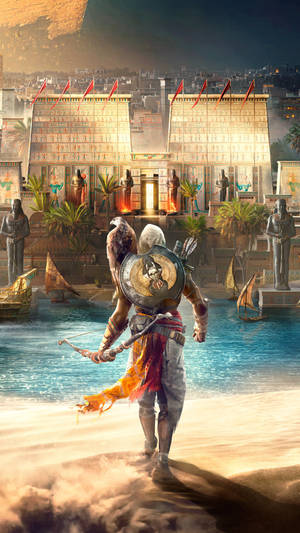 Bayek Exploring The Vast Deserts Of Egypt On An Odyssey Iphone Wallpaper