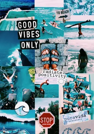 Beach Collage Wet Summer In Blue Wallpaper