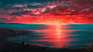 Beach Sunset 4k Painting Wallpaper