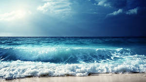 Beach Waves And Pale Blue Sky Horizon Wallpaper