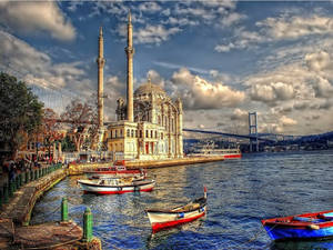Beaches: Turkey Sea Mosque Boat Ortakoy Istanbul 8k Beach Wallpaper Wallpaper