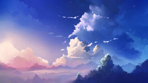 Beautiful Blue Sky Anime Scenery Wallpaper