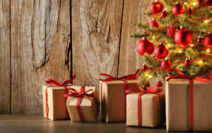 Beautiful Christmas Gifts In Kraft Paper Wallpaper