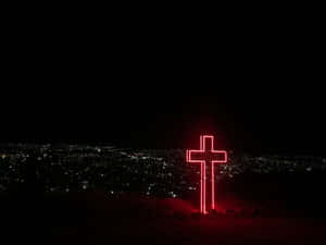 Beautiful Cross With Red Neon Light Wallpaper