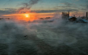 Beautiful Foggy Sunset Wallpaper