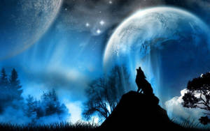 Beautiful Hd Tablet Wolf And Planets Wallpaper