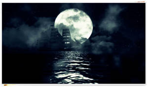 Beautiful Moon With A Ship Silhouette Wallpaper