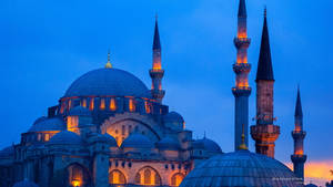 Beautiful Mosque Blue-hued Wallpaper