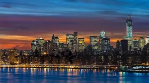 Beautiful New York Skyline By The River Wallpaper