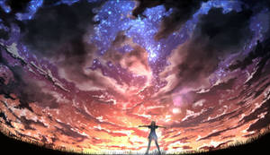Beautiful Night Sky Anime Scenery Wallpaper