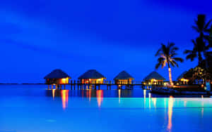 Beautiful Sea Bora Bora Resort At Night Wallpaper