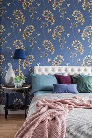 Bed With White Headboard Wallpaper