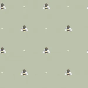 Bees Formation Cute Sage Green Surface Wallpaper