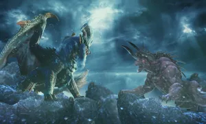 Behemoth Vs Lunastra Monster Hunter World Wallpaper