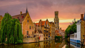 Belgium Canal At Sunset Wallpaper