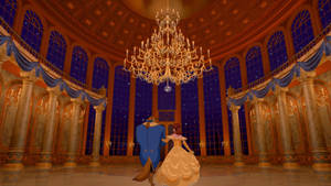 Belle And Beast In Ballroom Wallpaper