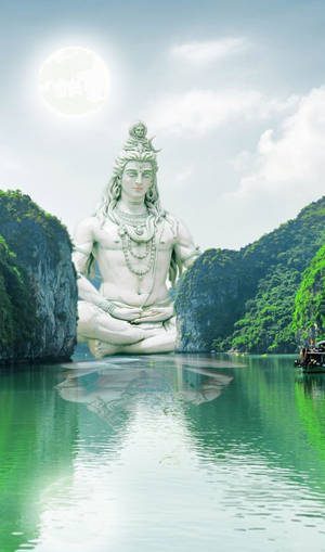 Bhole Baba Statue In Lake Wallpaper