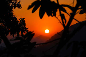 Bhutan Orange Sunset Wallpaper