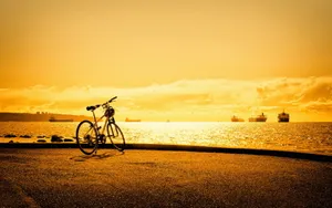 Bicycle On A Golden Seaside Wallpaper