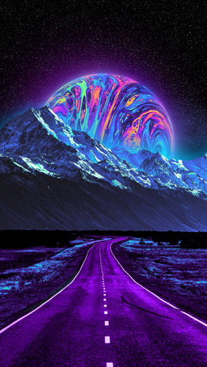 Big Neon Moon In The Distance Wallpaper