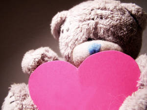 Big Pink Heart And Teddy Bear Wallpaper