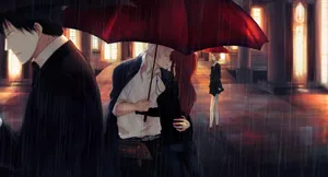 Big Red Umbrella Kissing Hd Wallpaper
