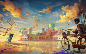 Biker Boy In The City Urban Art Wallpaper