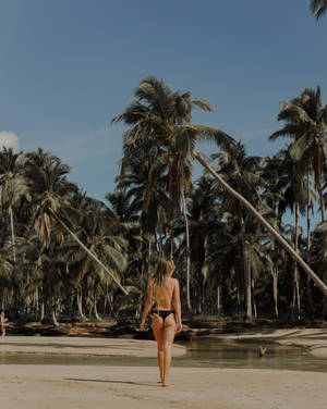 Bikini Girl With Coconut Trees Wallpaper