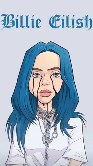 Billie Eilish Cartoon Sad Expression Wallpaper