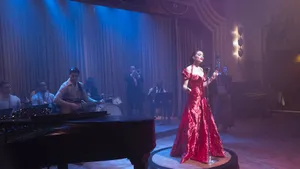 Billie Holiday On Red Dress Wallpaper