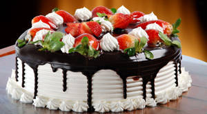 Birthday Cake With Chocolate And Strawberries Wallpaper
