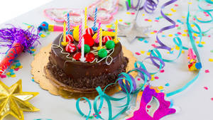 Birthday Cake With Party Materials Wallpaper