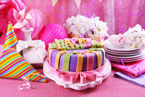 Birthday Cake With Pastel Colors Wallpaper