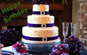 Birthday Cake With Purple Ribbons Wallpaper