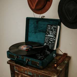 Black And Blue Retro Phonograph Aesthetic Wallpaper