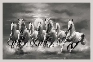 Black And White 7 White Horses Wallpaper
