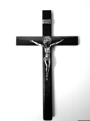 Black And White Jesus On Cross With Plain Background Wallpaper