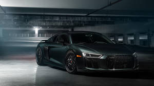 Black Audi R8 In Parking Lot Wallpaper