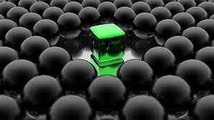 Black Balls Green Cube Wallpaper