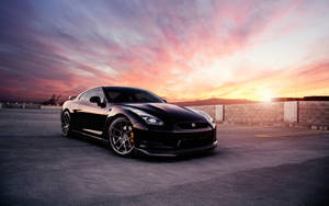 Black Car Hd Purple Sunset Wallpaper