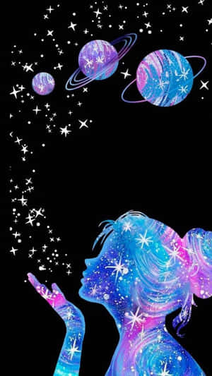Black Cool Sparkling Girl On Space Wallpaper