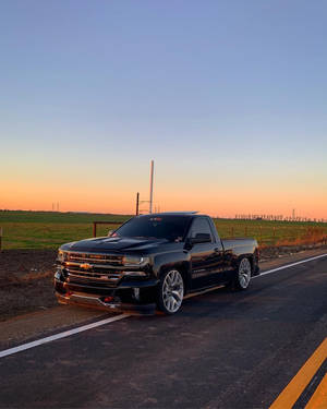 Black Dropped Truck Golden Hour Wallpaper