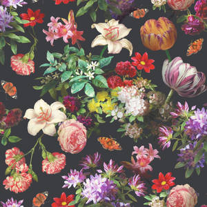 Black Floral Garden Wallpaper