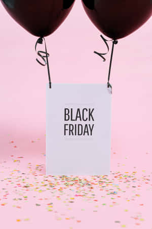 Black Friday Balloons With Confetti On Pink Background Wallpaper