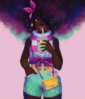 Black Girl Drinking Art Wallpaper