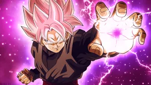 Black Goku With Pink Lightning Effect Wallpaper